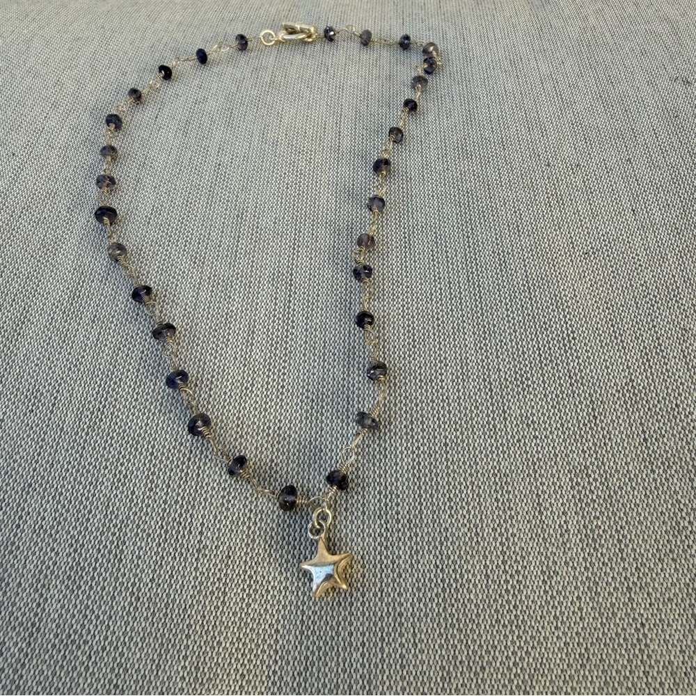 Amethyst Beaded Necklace with Sterling Silver Star Pendant